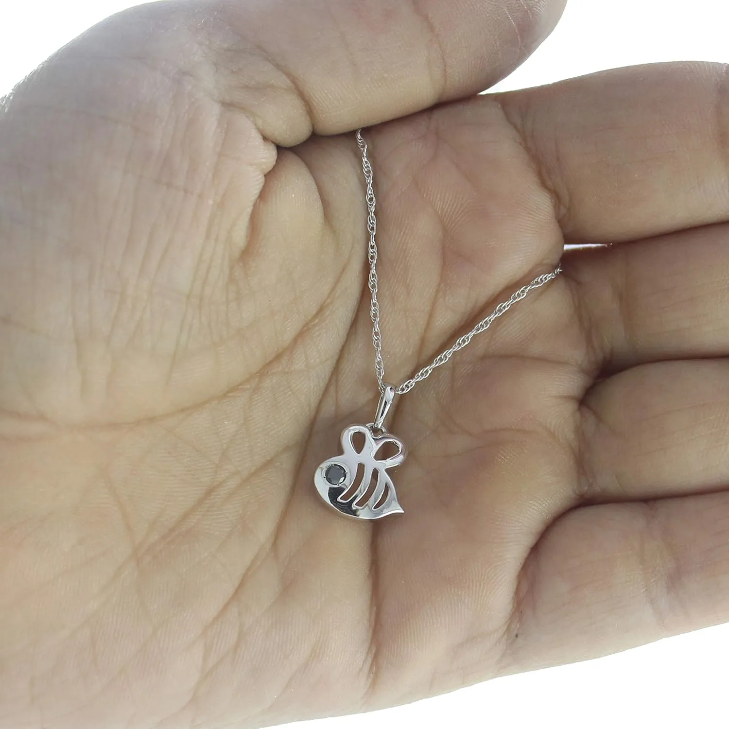 0.05 Ct Natural Black, White Diamond Cute Insect Honey Bee Pendant Necklace in 14K White Gold Fn 925 Sterling Silver