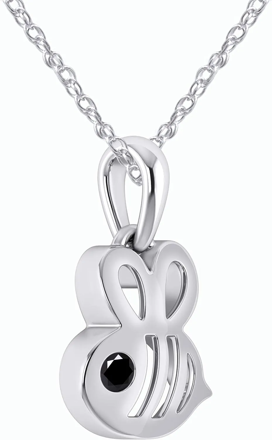0.05 Ct Natural Black, White Diamond Cute Insect Honey Bee Pendant Necklace in 14K White Gold Fn 925 Sterling Silver