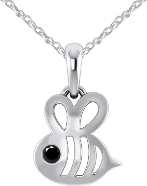 0.05 Ct Natural Black, White Diamond Cute Insect Honey Bee Pendant Necklace in 14K White Gold Fn 925 Sterling Silver