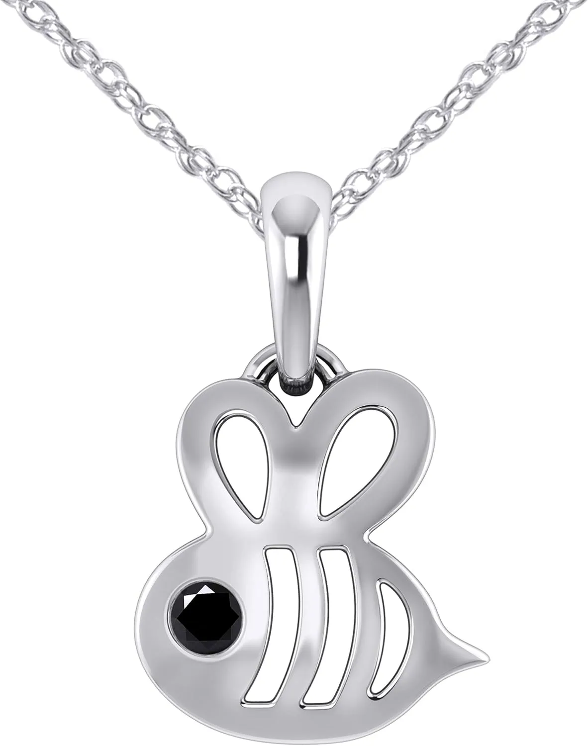 0.05 Ct Natural Black, White Diamond Cute Insect Honey Bee Pendant Necklace in 14K White Gold Fn 925 Sterling Silver