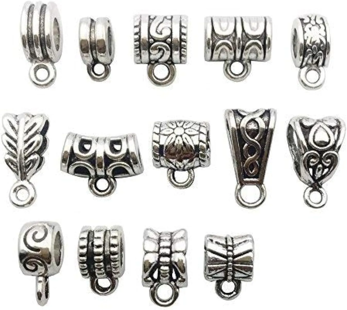 100g (About 125pcs) Mixed Tibetan Tube, Spacer Bail Bead Hanger Fit Charm European Bracelet Pendant (Antique Silver), 125