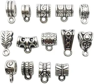 100g (About 125pcs) Mixed Tibetan Tube, Spacer Bail Bead Hanger Fit Charm European Bracelet Pendant (Antique Silver), 125