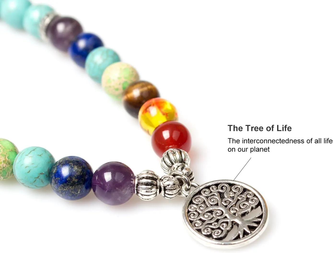 108 Mala Beads Necklace 7 Chakra Buddhist Prayer Beaded Bracelet Tree of Life Pendant Healing Stone Yoga Necklace