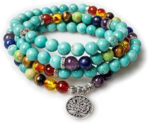 108 Mala Beads Necklace 7 Chakra Buddhist Prayer Beaded Bracelet Tree of Life Pendant Healing Stone Yoga Necklace