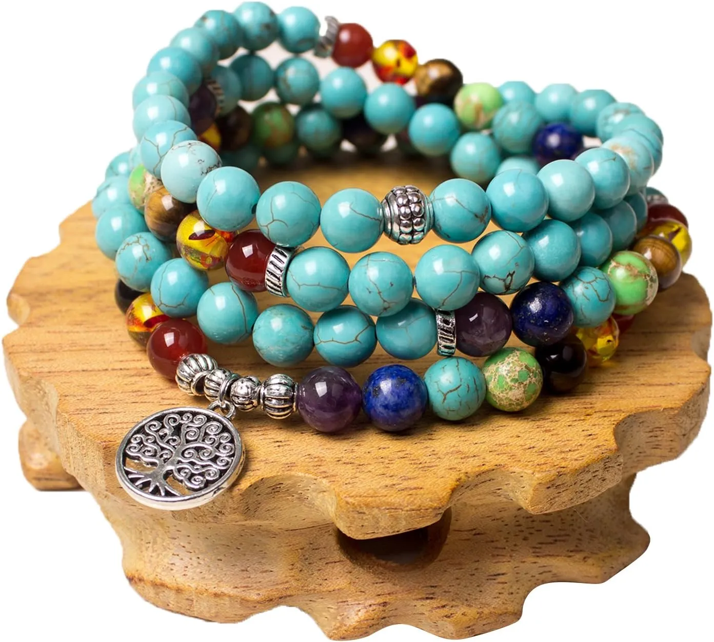108 Mala Beads Necklace 7 Chakra Buddhist Prayer Beaded Bracelet Tree of Life Pendant Healing Stone Yoga Necklace