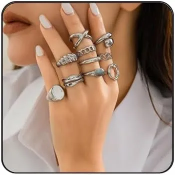 10PCS Gold Chunky Rings for Women Trendy Thick Dome Chunky Rings Adjustable Chunky Stacked Ring Statement Gold Ring Vintage Knuckle Jewelry for Women