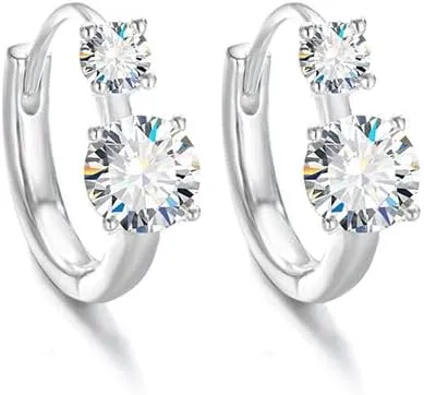 1.2 Carat Diamond Huggie Earrings in S925 Silver with Four-Prong Hook Design, Excellent Cut, VVS2 Clarity, D-color  A Refined Choice for Discerning Individuals