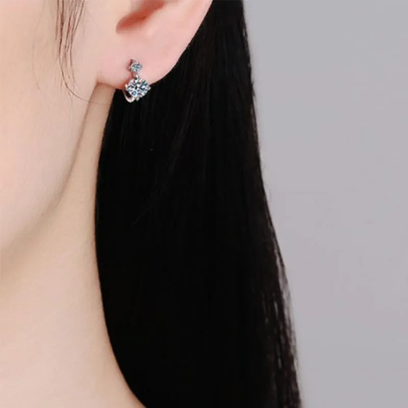 1.2 Carat Diamond Huggie Earrings in S925 Silver with Four-Prong Hook Design, Excellent Cut, VVS2 Clarity, D-color  A Refined Choice for Discerning Individuals