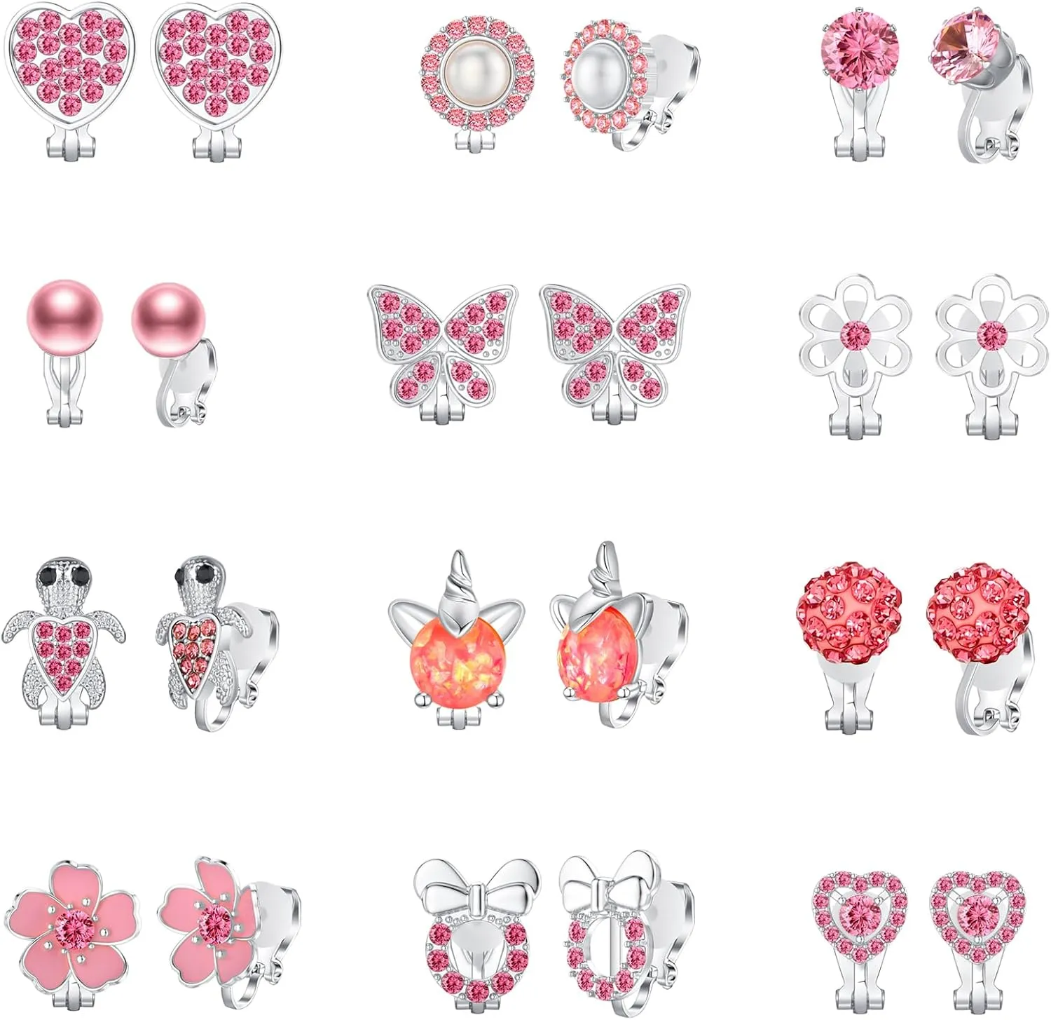 12 Pairs Gold/Silver Clip on Earrings for Teens Girls Hypoallergenic Non Pierced Earrings for Women Cute Clip on Earrings Set Faux Pearl Butterfly Heart Flower Clip on Stud Earrings Jewelry Gifts