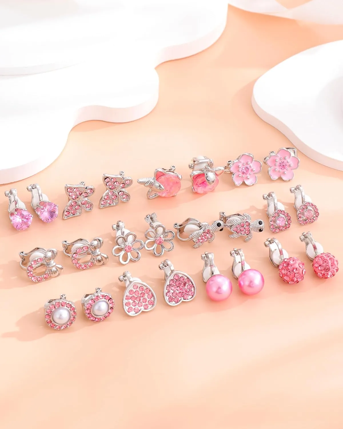 12 Pairs Gold/Silver Clip on Earrings for Teens Girls Hypoallergenic Non Pierced Earrings for Women Cute Clip on Earrings Set Faux Pearl Butterfly Heart Flower Clip on Stud Earrings Jewelry Gifts