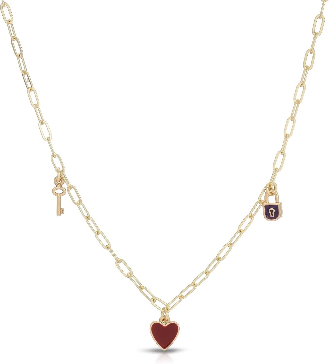 14K Gold Plated Dainty Charm Necklace for Women - Adjustable 16-18 Chain - Lock, Key, and Heart Charms - Sentimental Gifts for Teens and Women's Summer Jewelry