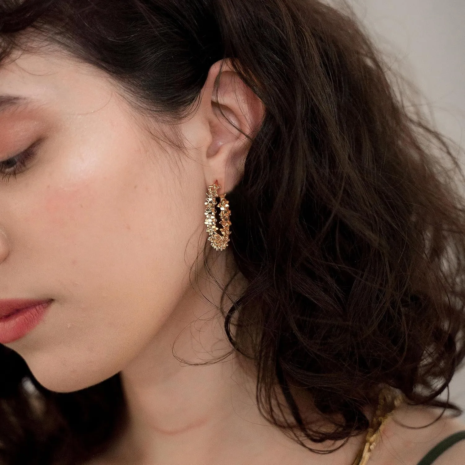 14K Gold Plated Hoop Earrings for Women, Trendy Gold Hoop Earrings Statement Cuff Lightweight Hypoallergenic Jewelry for Her