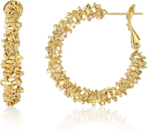 14K Gold Plated Hoop Earrings for Women, Trendy Gold Hoop Earrings Statement Cuff Lightweight Hypoallergenic Jewelry for Her