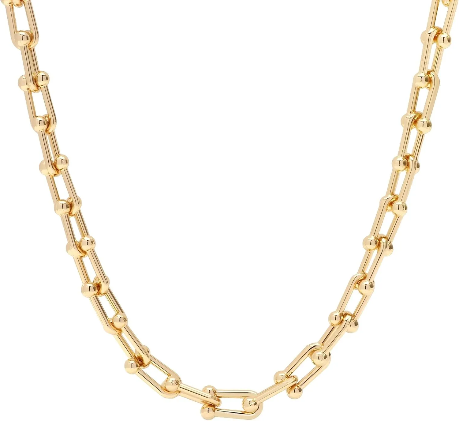 14K Gold Plated U Shaped Bamboo Lock Chain Paperclip Chains Adjustable Necklace for Women Gold Plated Jewelry