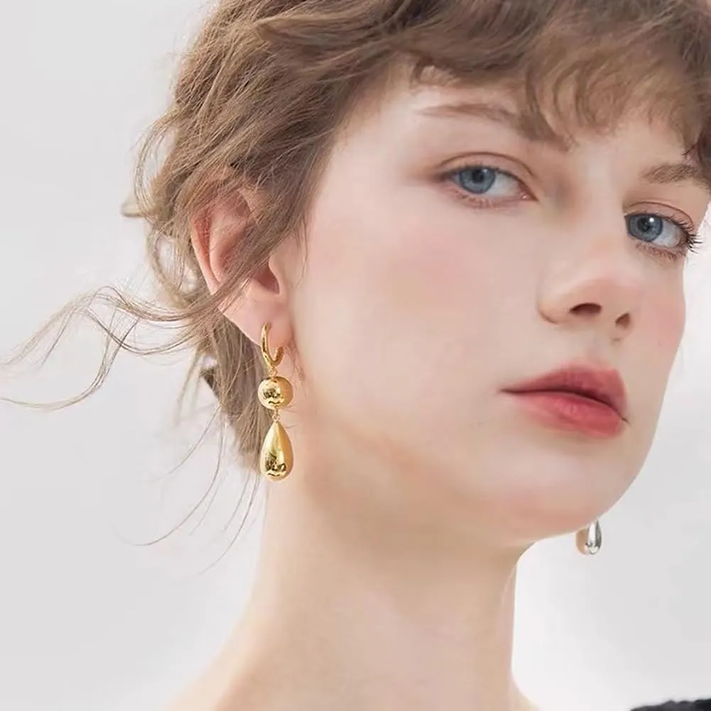 14k Gold Stacked Round Beads Drop Statement Earrings for Women Gold Silver Irregular Exaggerated Earrings Punk Earrings Jewelry Gift