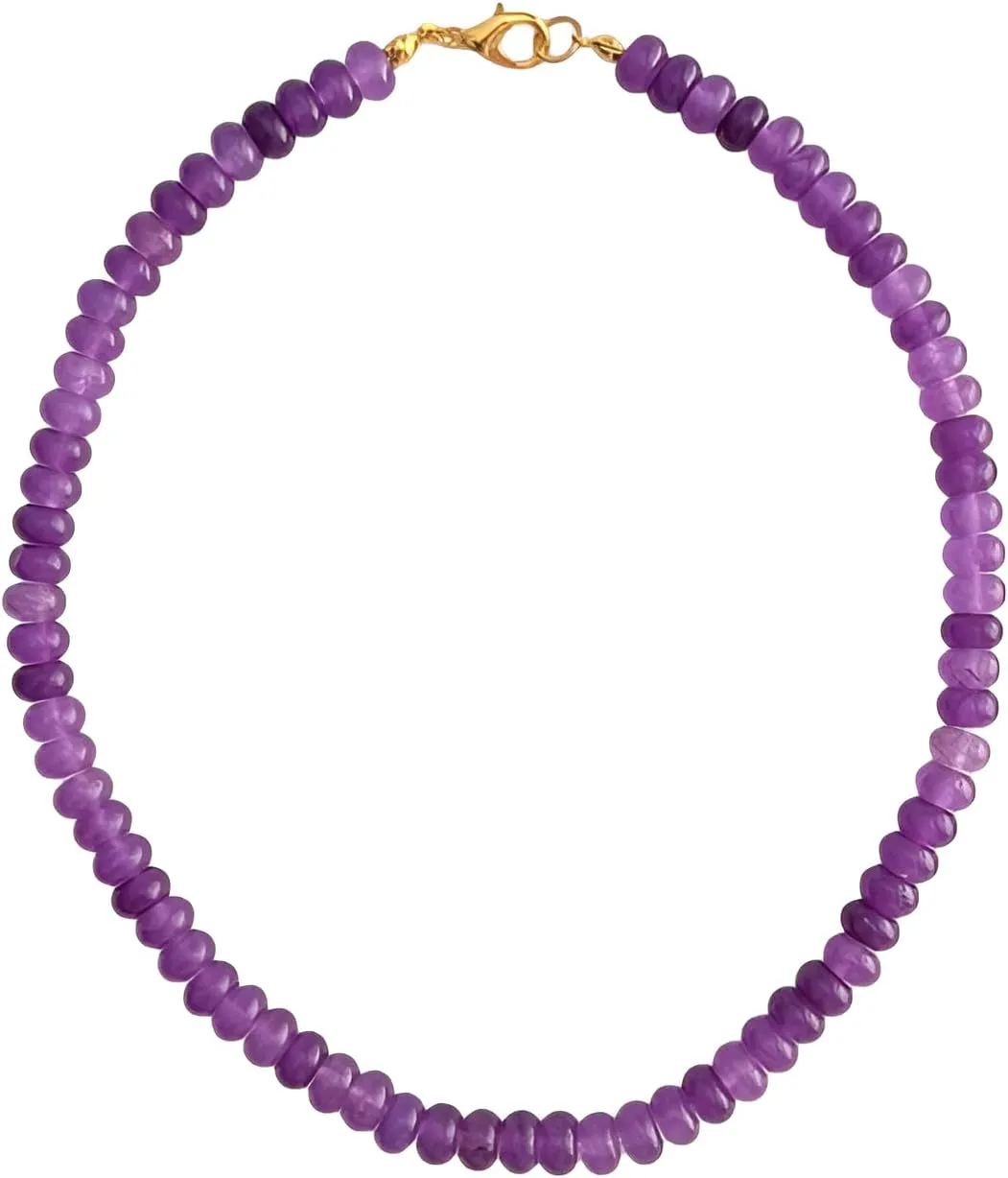 14K Yellow Gold Colorful Beaded Necklace For Women, Colored Semi-Precious Stones Necklace 5 * 8mm Natural Stone Beaded Necklaces, Rainbow Beads Necklace