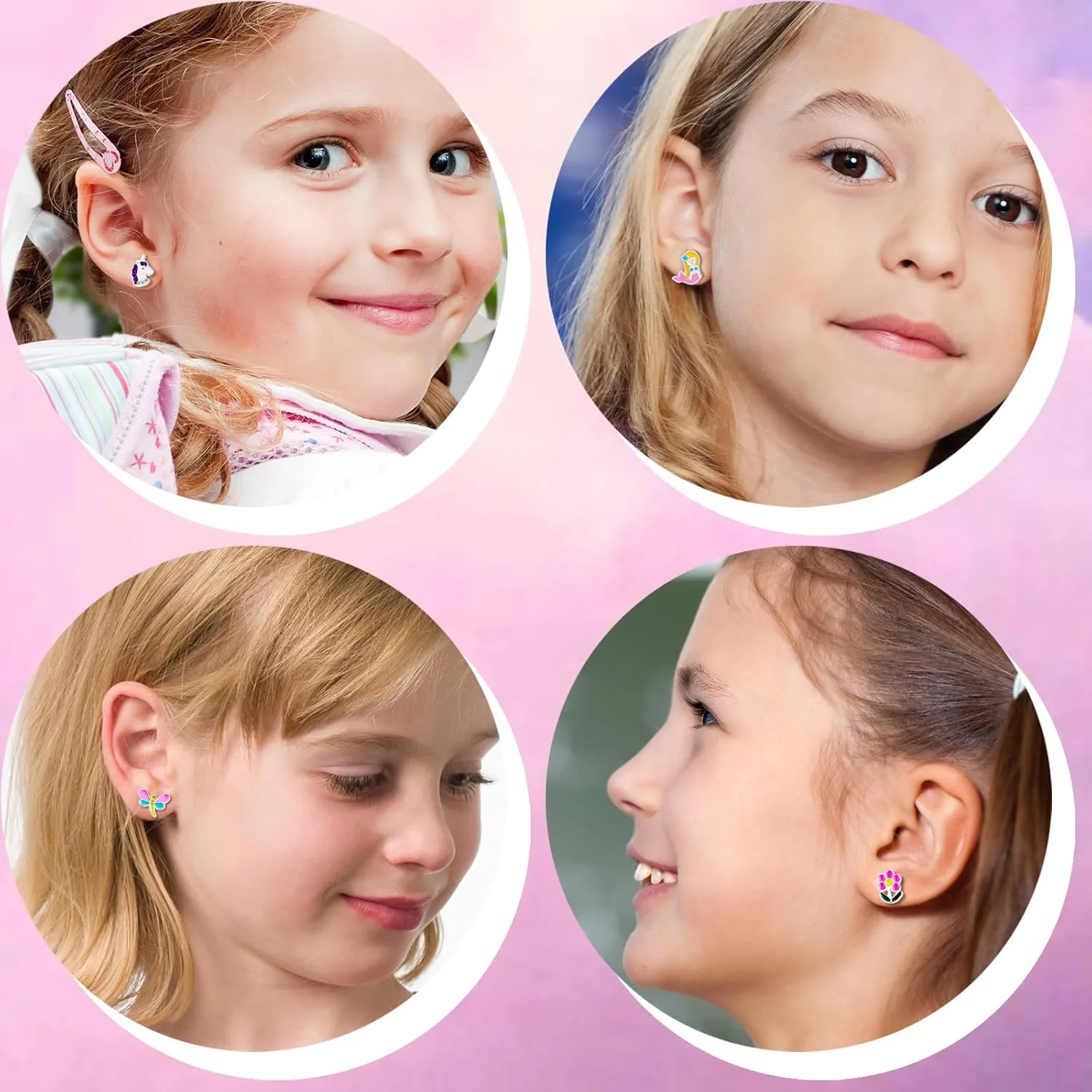 15 Pairs Stud Earrings Set :12 Pairs Unique Cartoon Flat Back Earrings & 3 Pairs Mini Hoops with Stainless Steel Posts and Screwback Earring