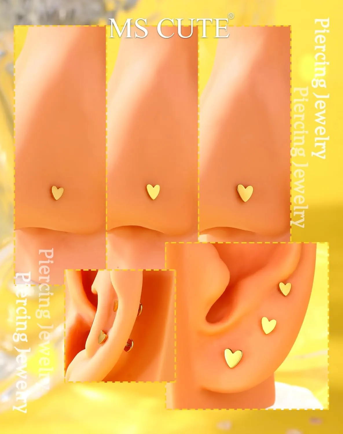 16G/18G/20G Gold Flat Back Nose Studs for Women, 3Pcs Heart 316L Stainless Steel Threadless Flat Back Stud Earrings, Nose Piercings Tragus Earrings Gold Cartilage Lip Medusa Conch Piercings