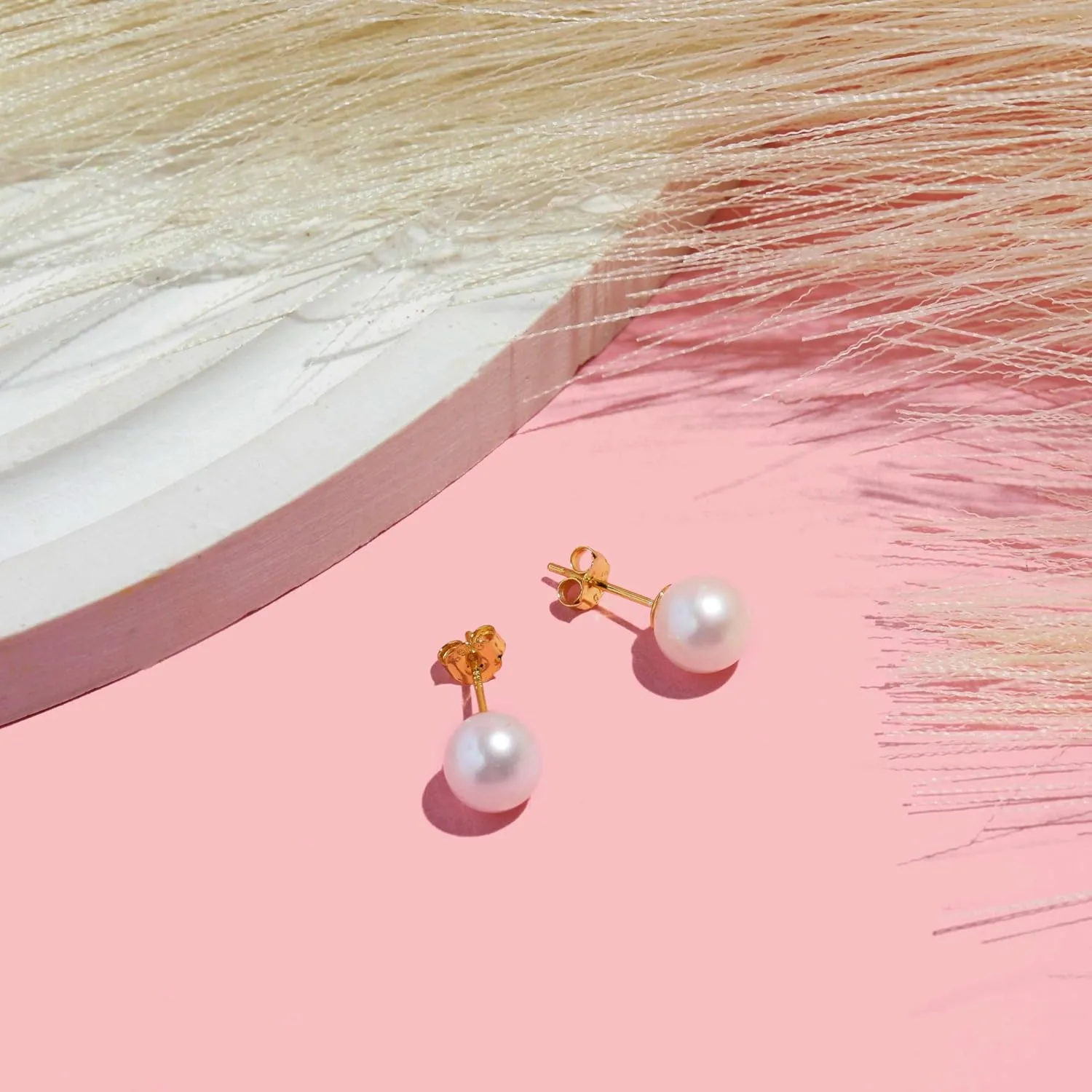 18k Gold Plated 925 Sterling Silver Freshwater Pearls Earrings Studs AAA  Handpicked Cultured Pearl earrings| Hypoallergenic Earrings Gold Ball Stud Earrings for Women