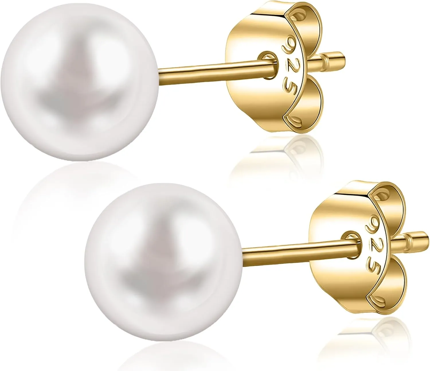 18k Gold Plated 925 Sterling Silver Freshwater Pearls Earrings Studs AAA  Handpicked Cultured Pearl earrings| Hypoallergenic Earrings Gold Ball Stud Earrings for Women