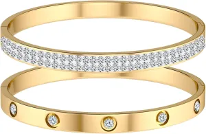 18K Gold Plated Bangle Bracelets for Women Love Friendship Bracelet with Crystal Cubic Zirconia Stones Bracelet Jewelry for Christmas Valentine's Day Wedding Party Birthday Gifts for Women
