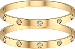 18K Gold Plated Bangle Bracelets for Women Love Friendship Bracelet with Crystal Cubic Zirconia Stones Bracelet Jewelry for Christmas Valentine's Day Wedding Party Birthday Gifts for Women