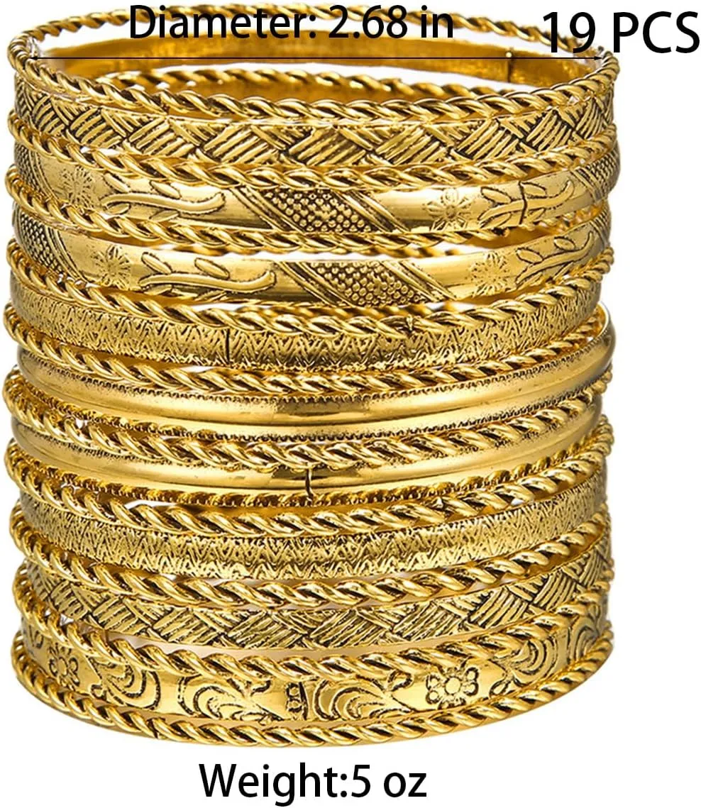 19Pcs Gold Bangle Bracelets Set for Women Boho Multi Layer Stack Textured Bracelets Indian Chunky Bangle Bracelet for Women Teen