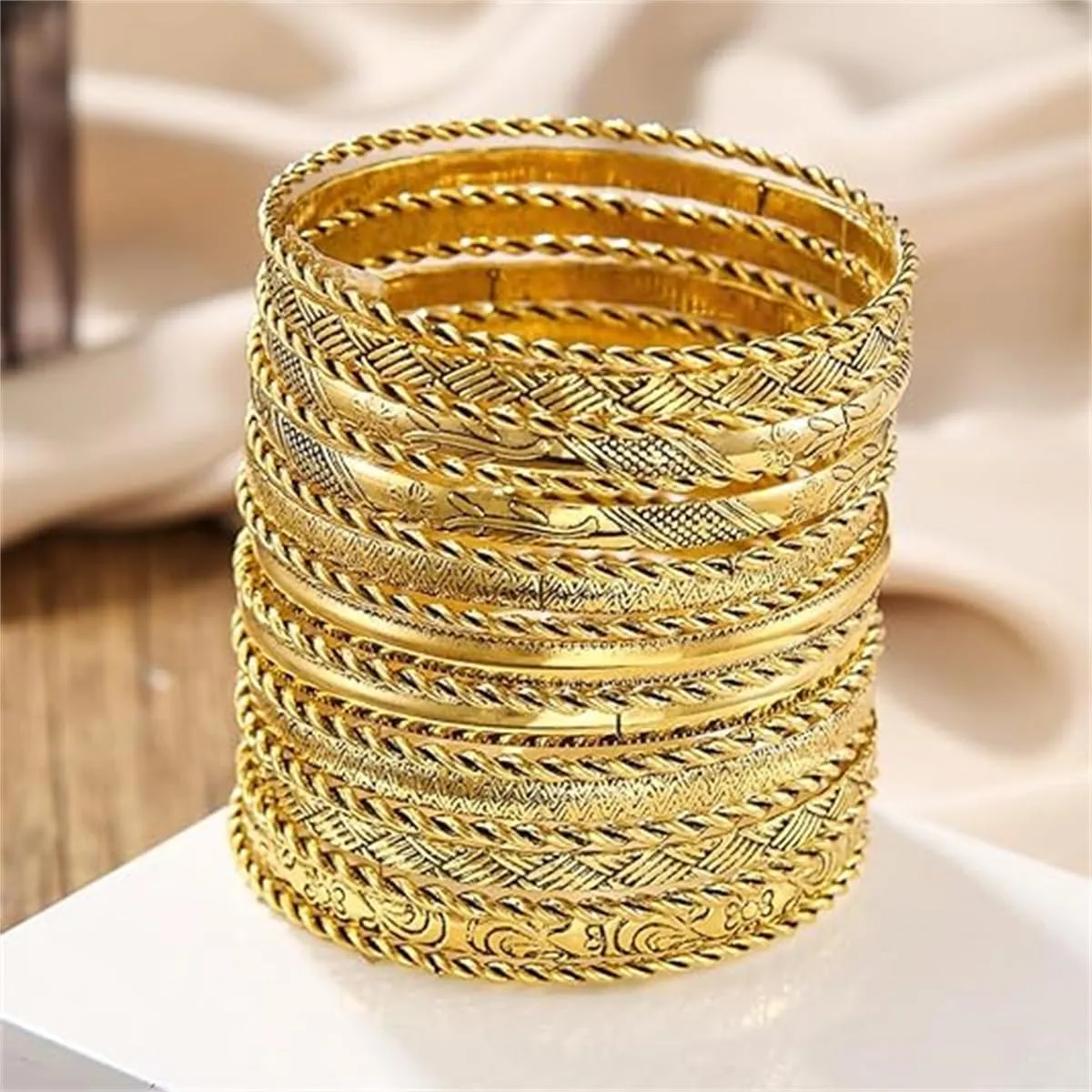 19Pcs Gold Bangle Bracelets Set for Women Boho Multi Layer Stack Textured Bracelets Indian Chunky Bangle Bracelet for Women Teen