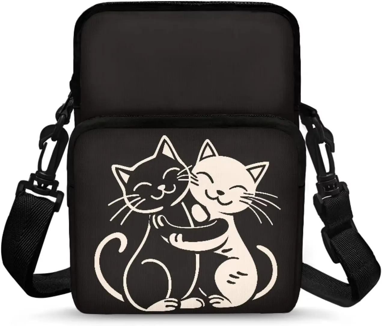2 Layer Crossbody Bags Polyester Shoulder Bag Handbags for Women Girls with Front Pocket