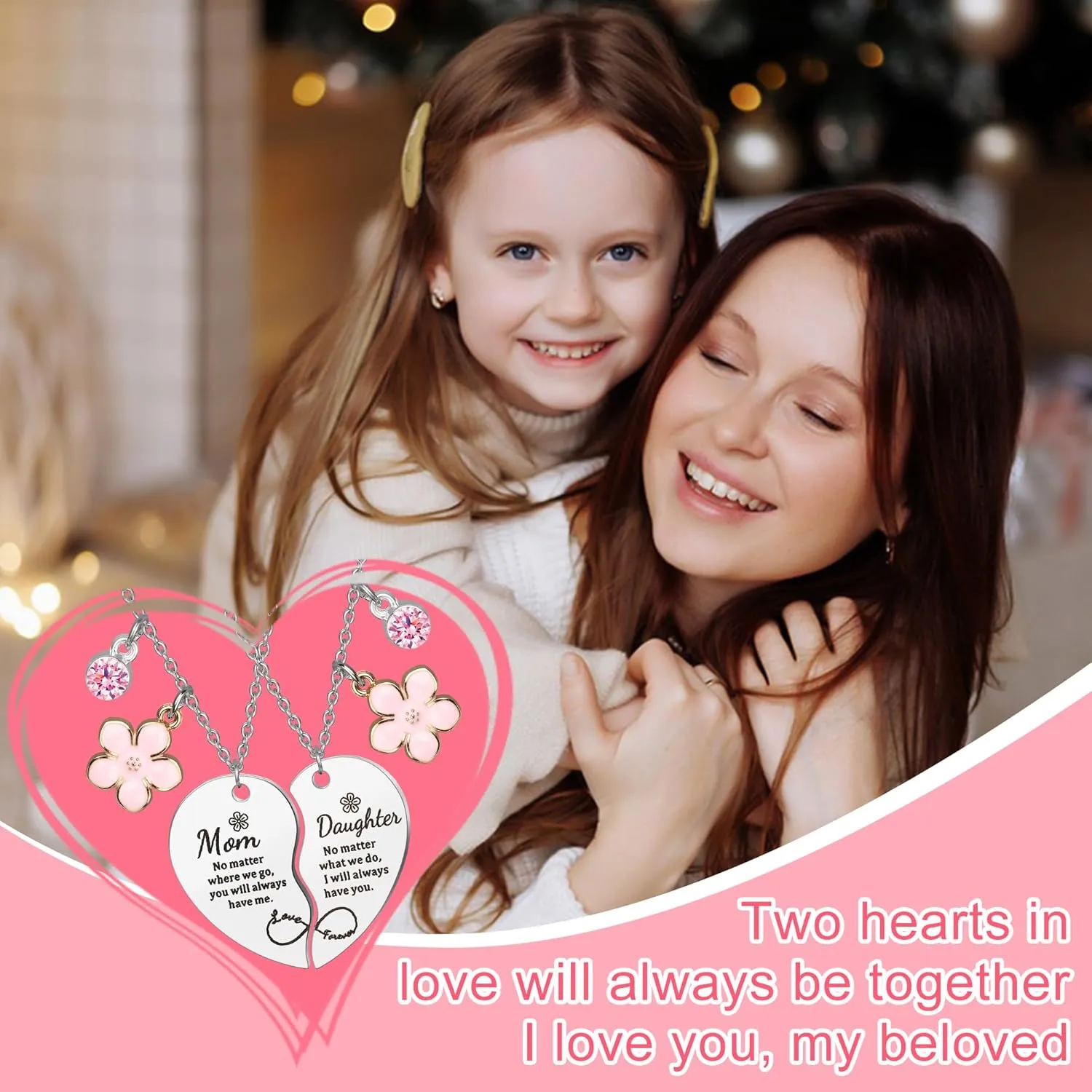 2 Pcs Mother Daughter Heart Matching Necklace Set Gifts for Mom Mothers Day Birthday Chrismas Gifts from Daughter.