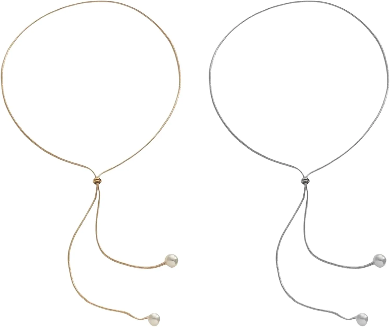 2 Pices Gold and Silver Pearl Necklace Sweater Chain Long Adjustable Pull-out Fringe Simple Everything Jewelry