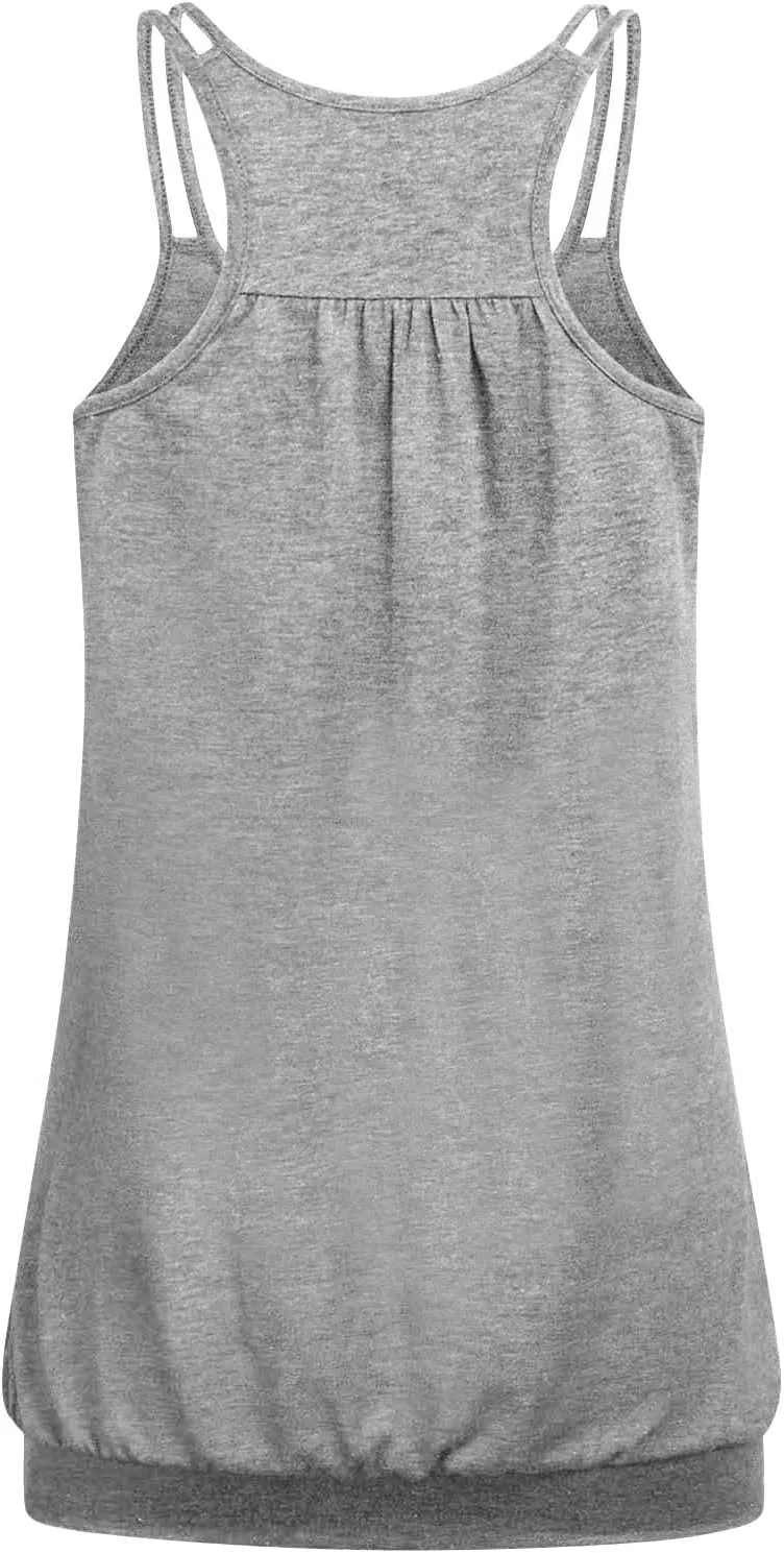 2 Pieces Women Camisoles Basic Spaghetti Strap Racerback Stretch Cami Summer Tanks Packs Cover Tummy Blouse Tunic Tees