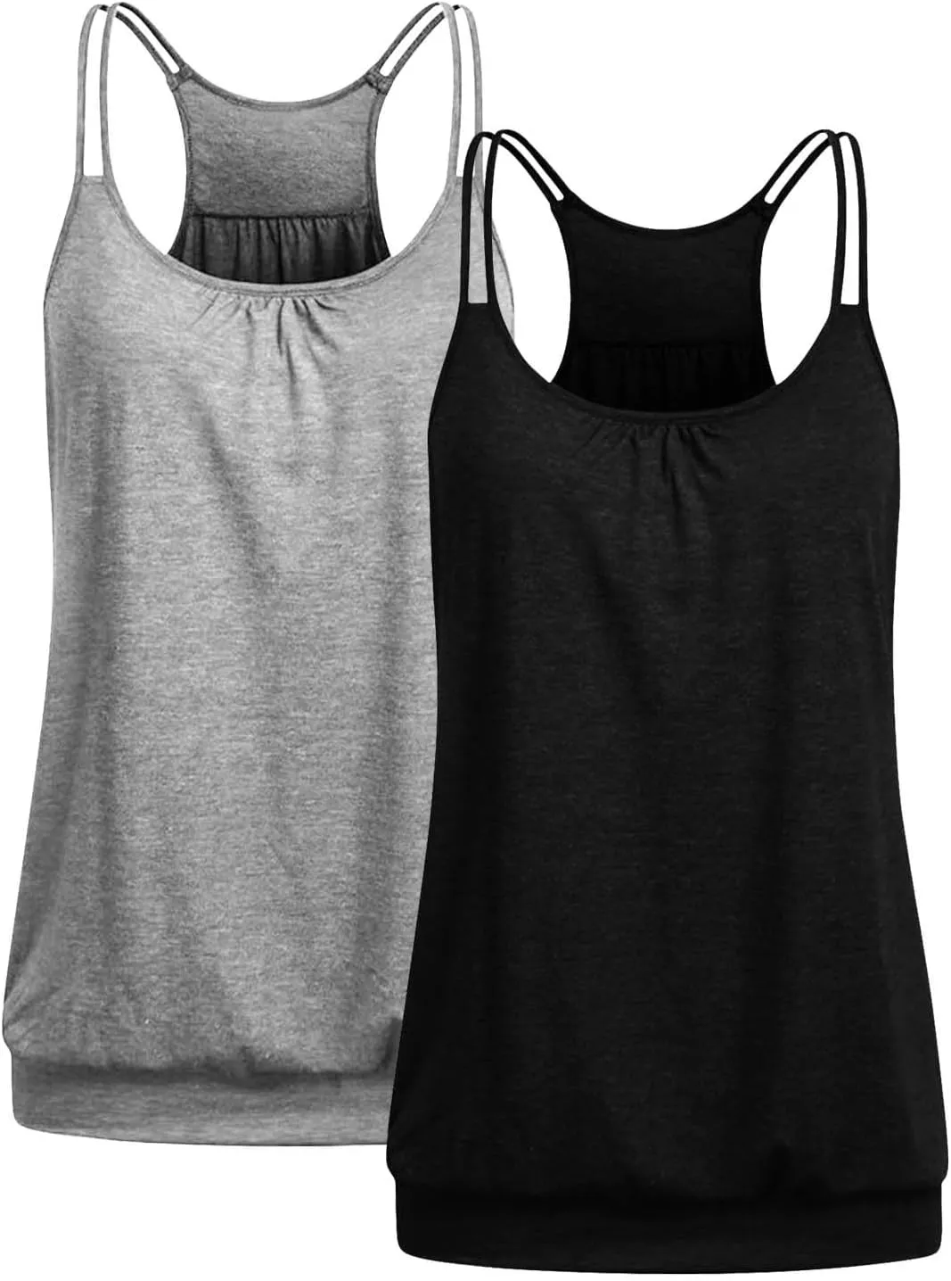 2 Pieces Women Camisoles Basic Spaghetti Strap Racerback Stretch Cami Summer Tanks Packs Cover Tummy Blouse Tunic Tees