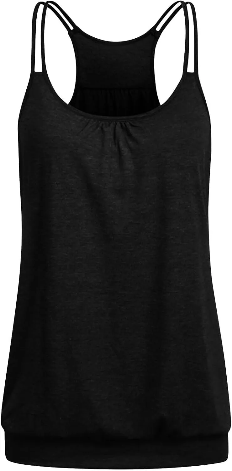 2 Pieces Women Camisoles Basic Spaghetti Strap Racerback Stretch Cami Summer Tanks Packs Cover Tummy Blouse Tunic Tees