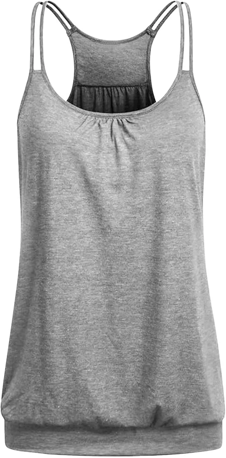 2 Pieces Women Camisoles Basic Spaghetti Strap Racerback Stretch Cami Summer Tanks Packs Cover Tummy Blouse Tunic Tees