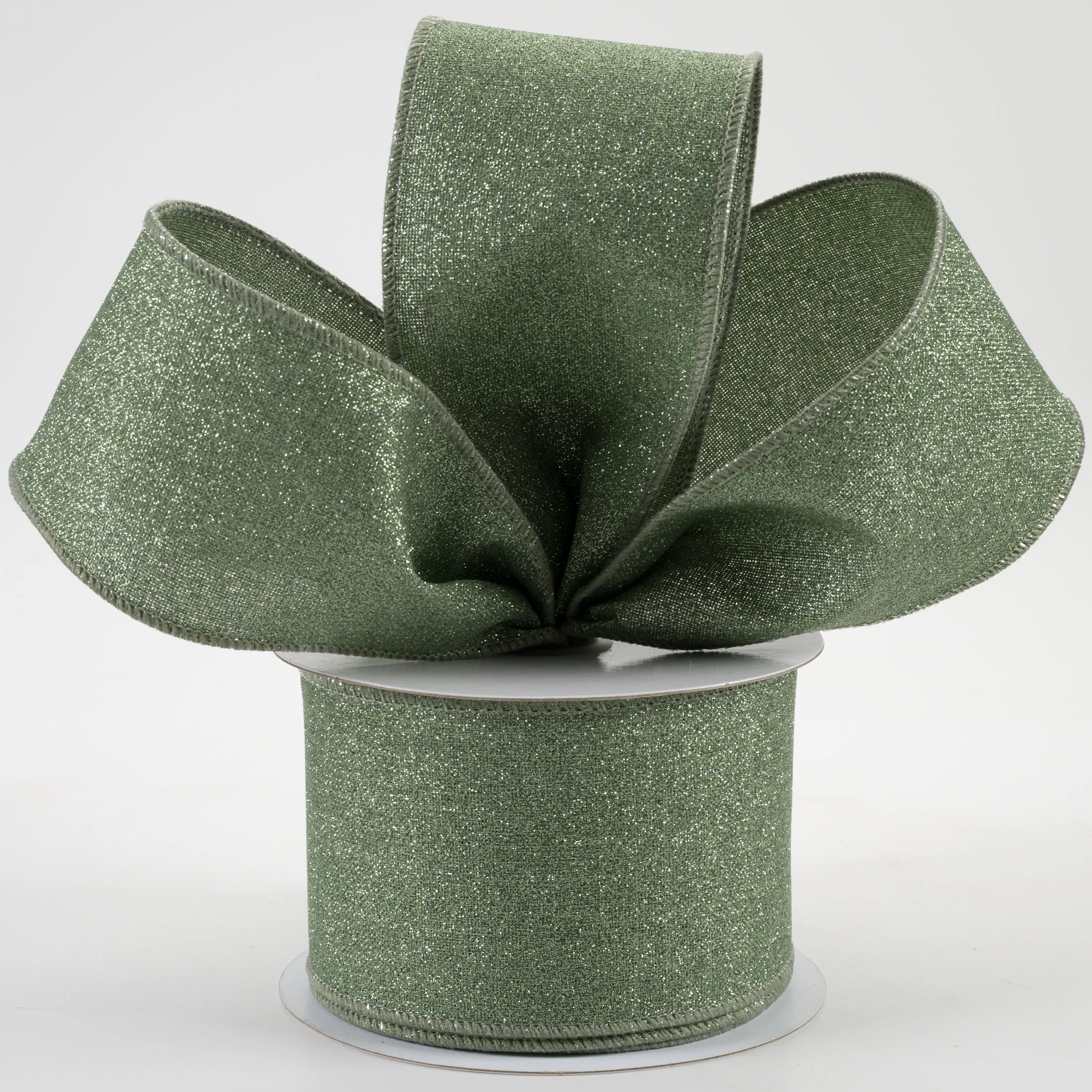 2.5" Fine Glitter on Royal Ribbon: Sage Green (10 Yards)