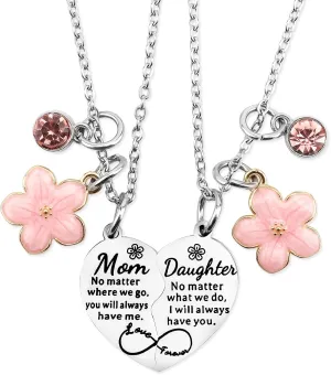 2Pcs Mother Daughter Heart Matching Pendant Necklace Set Gifts For Mom Mothers Day Birthday Christmas Presents From Daughter Mothers Day Gifts