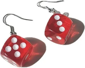 2Pcs Red Dice Earrings, Disco Dancing Earrings, Punk Funny Geometric 3D Dice Drop Dangle Earrings Party Jewelry Women's Drop and Dangle Earrings