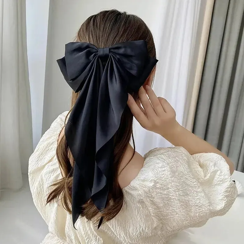 2pcs Satin Bow Hair Clips Elegant Spring Hair Pins for Girls