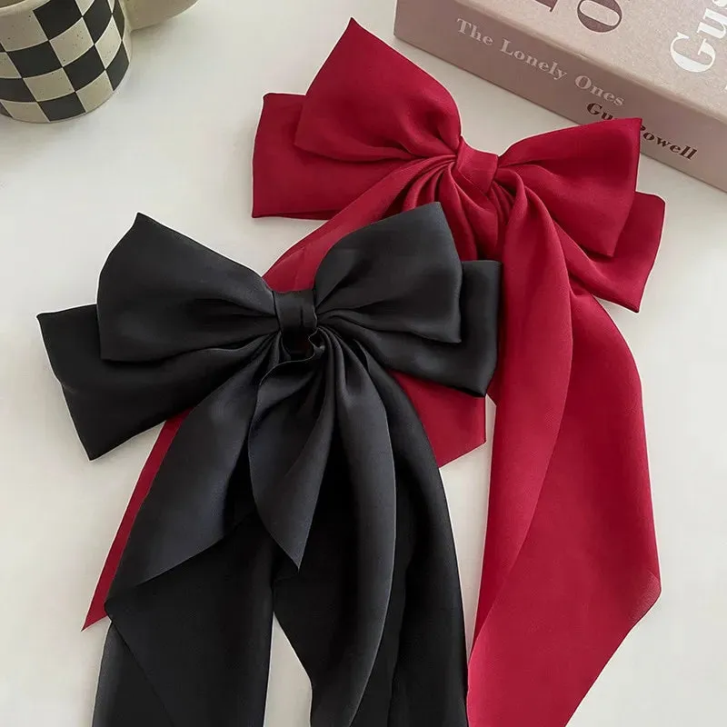 2pcs Satin Bow Hair Clips Elegant Spring Hair Pins for Girls