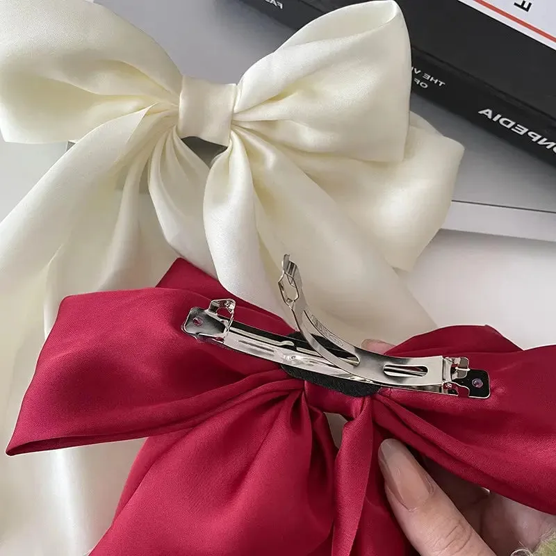 2pcs Satin Bow Hair Clips Elegant Spring Hair Pins for Girls