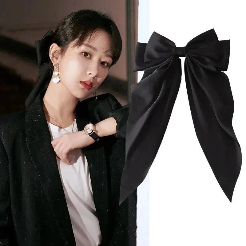 2pcs Satin Bow Hair Clips Elegant Spring Hair Pins for Girls