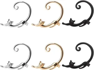 3Pcs Cute Cat Clip On Earrings Ear Cuff Earrings for Women Ear Wrap Earcuff boucle d'oreille Clip