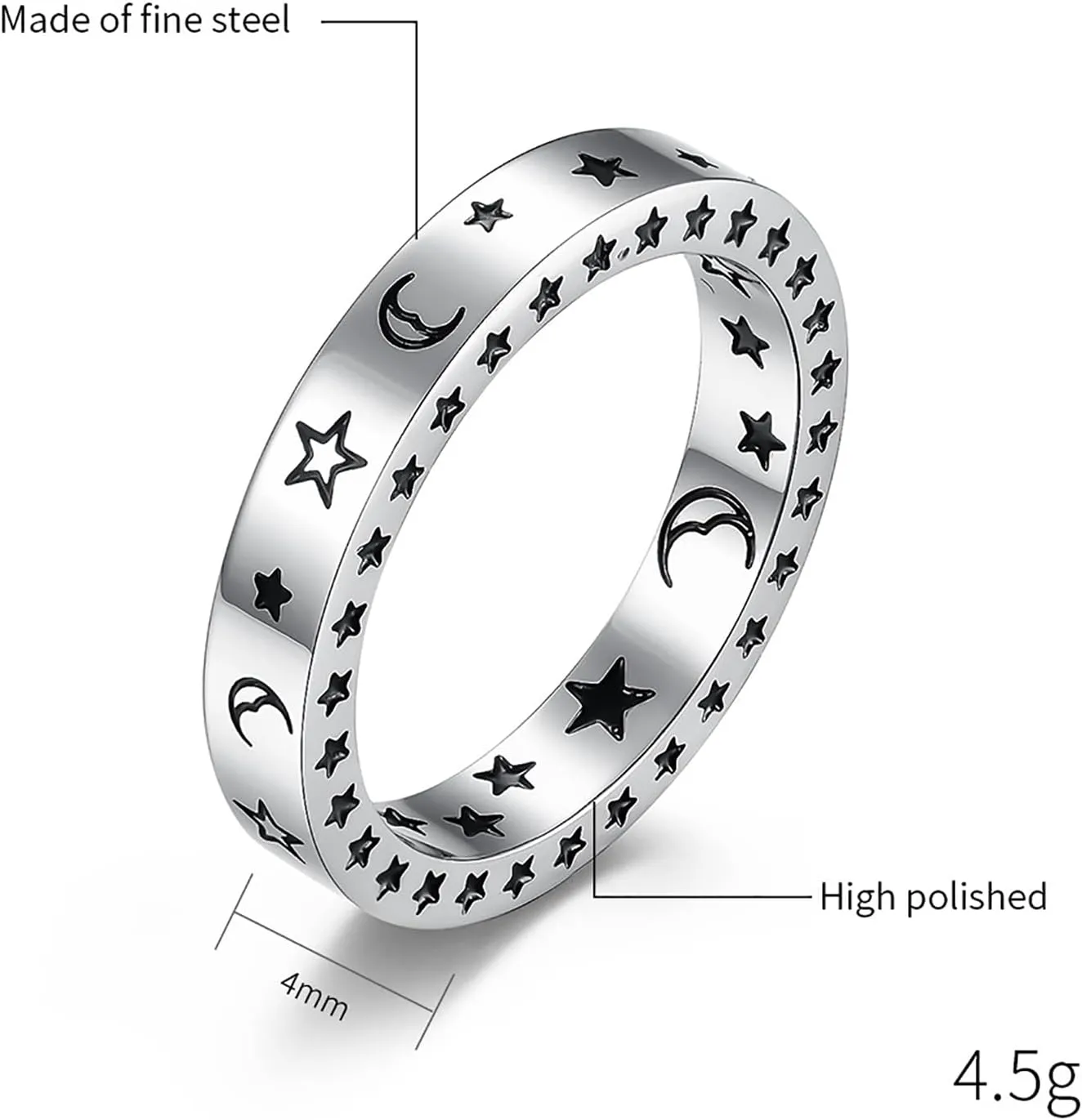 4mm Star Moon Titanium Steel Ring Couple Ring Sun Moon Star Ring Wedding Engagement Promise Ring