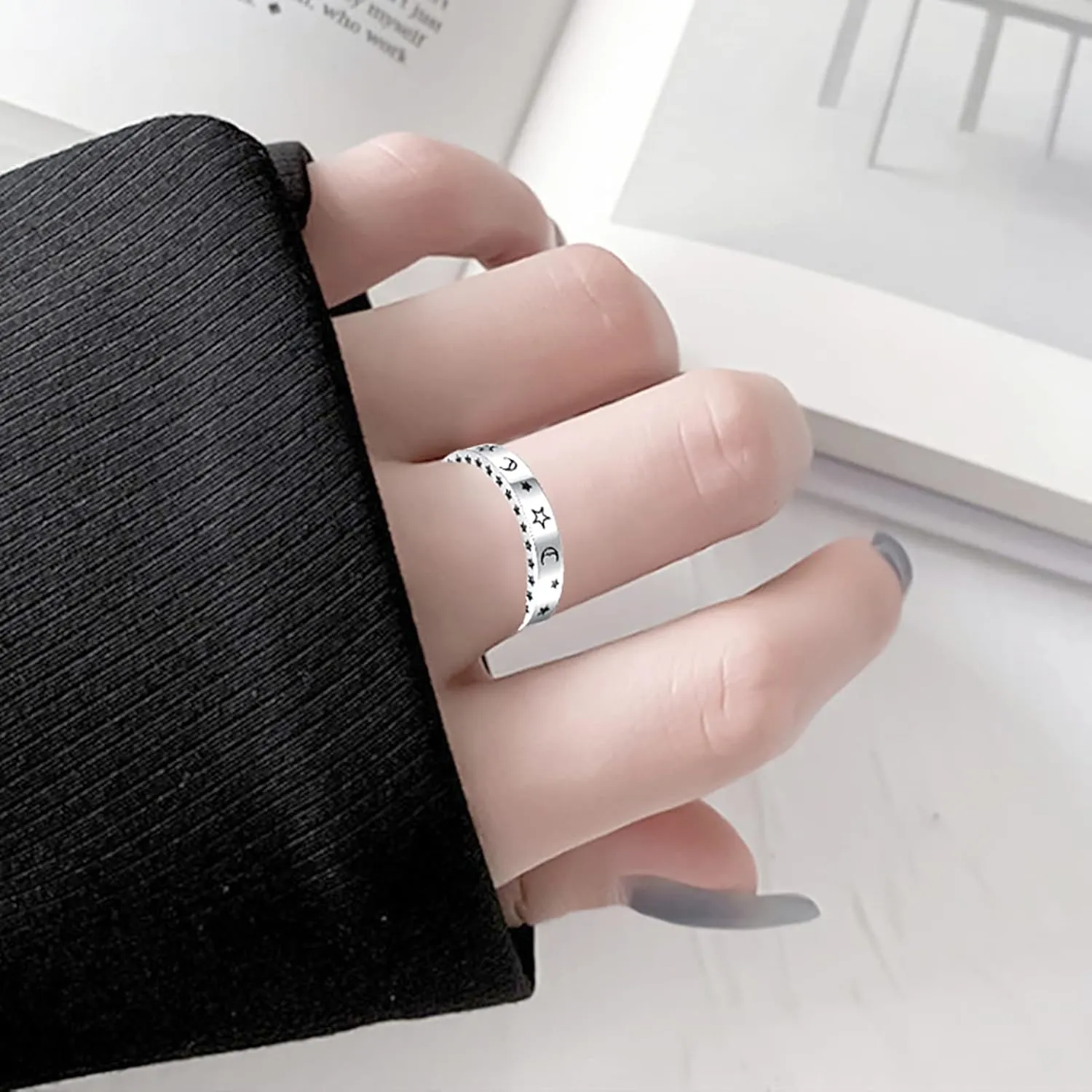 4mm Star Moon Titanium Steel Ring Couple Ring Sun Moon Star Ring Wedding Engagement Promise Ring