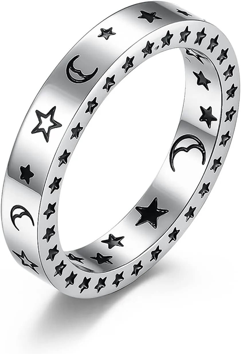 4mm Star Moon Titanium Steel Ring Couple Ring Sun Moon Star Ring Wedding Engagement Promise Ring
