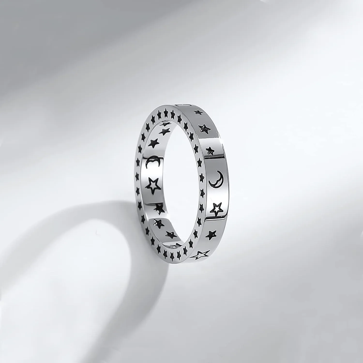 4mm Star Moon Titanium Steel Ring Couple Ring Sun Moon Star Ring Wedding Engagement Promise Ring