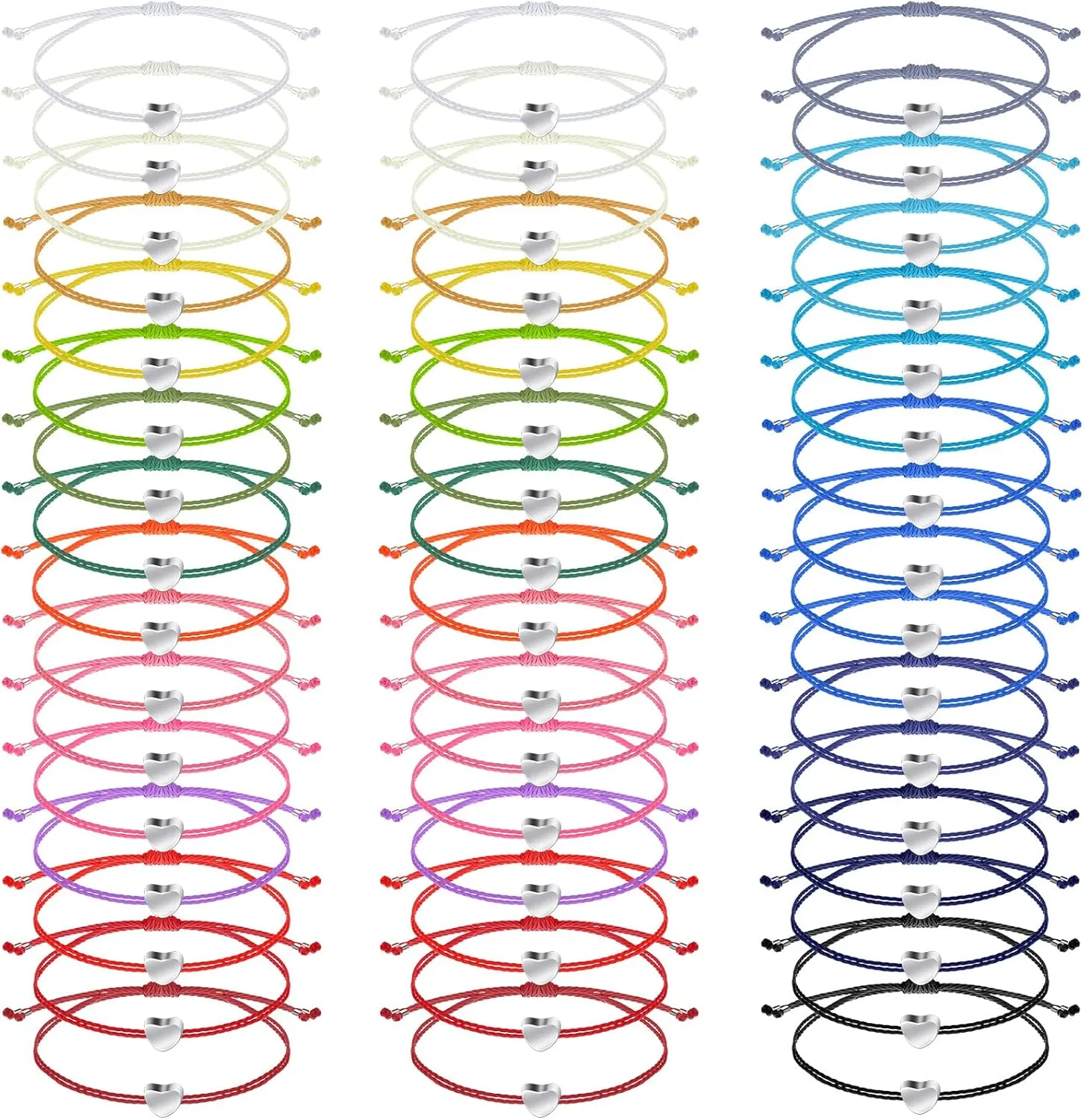 50 Pcs Heart String Friendship Bracelets Inspirational Gifts Christmas Adjustable Braided Heart Couples Bracelet for Friends Students Coworker Employee Volunteer Teacher Doctor Nurse