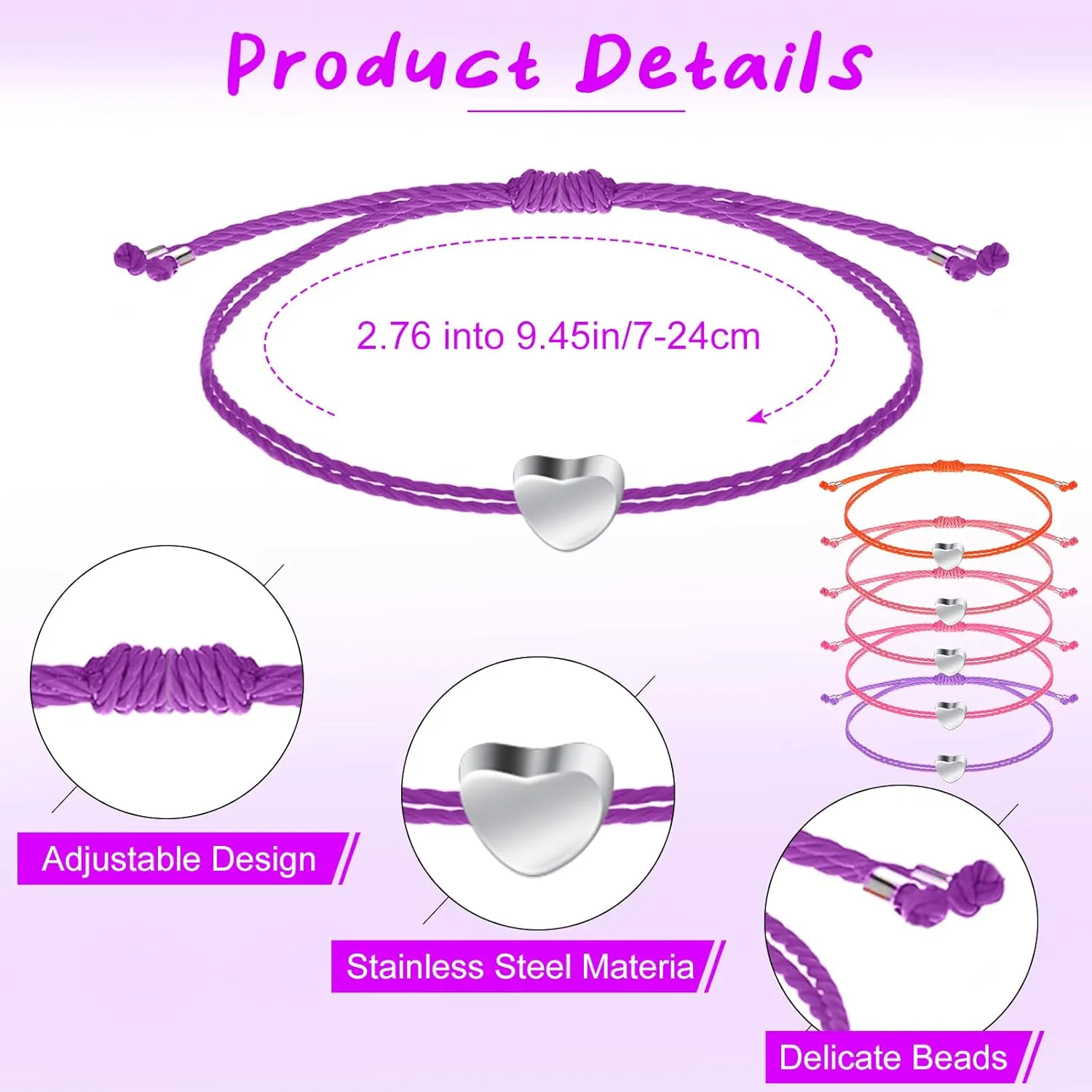 50 Pcs Heart String Friendship Bracelets Inspirational Gifts Christmas Adjustable Braided Heart Couples Bracelet for Friends Students Coworker Employee Volunteer Teacher Doctor Nurse