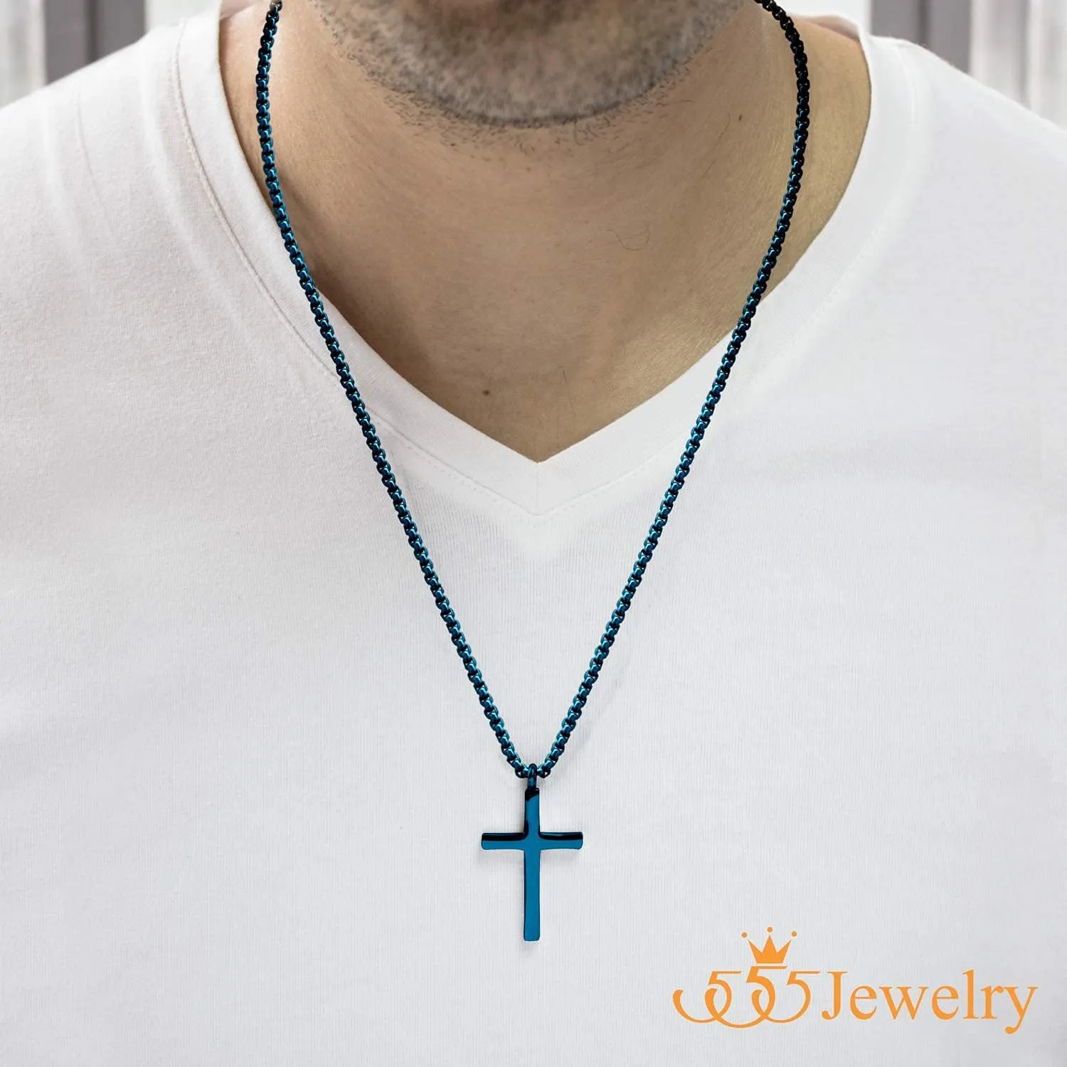 555Jewelry Stainless Steel Cross Adjustable Rolo Chain Pendant Necklace 16-28'' Inches
